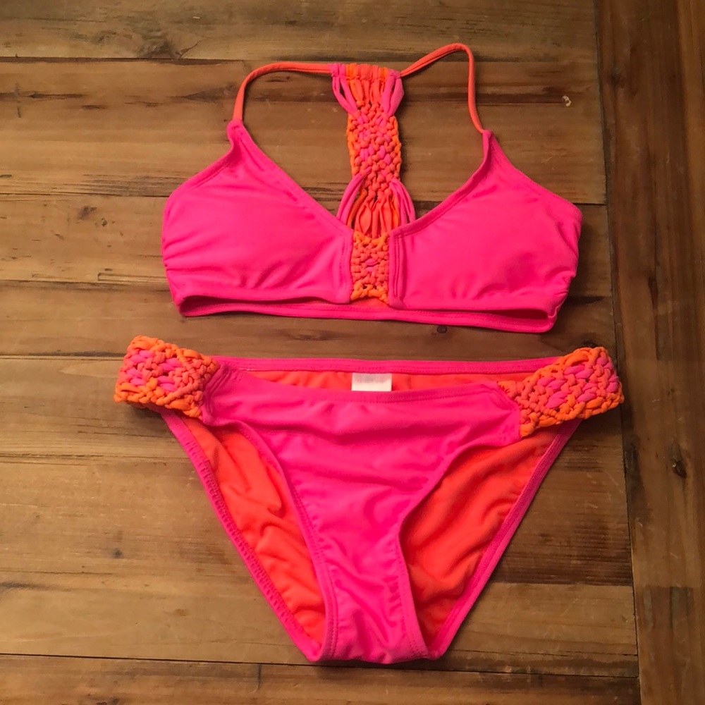 Hot pink and orange bikini